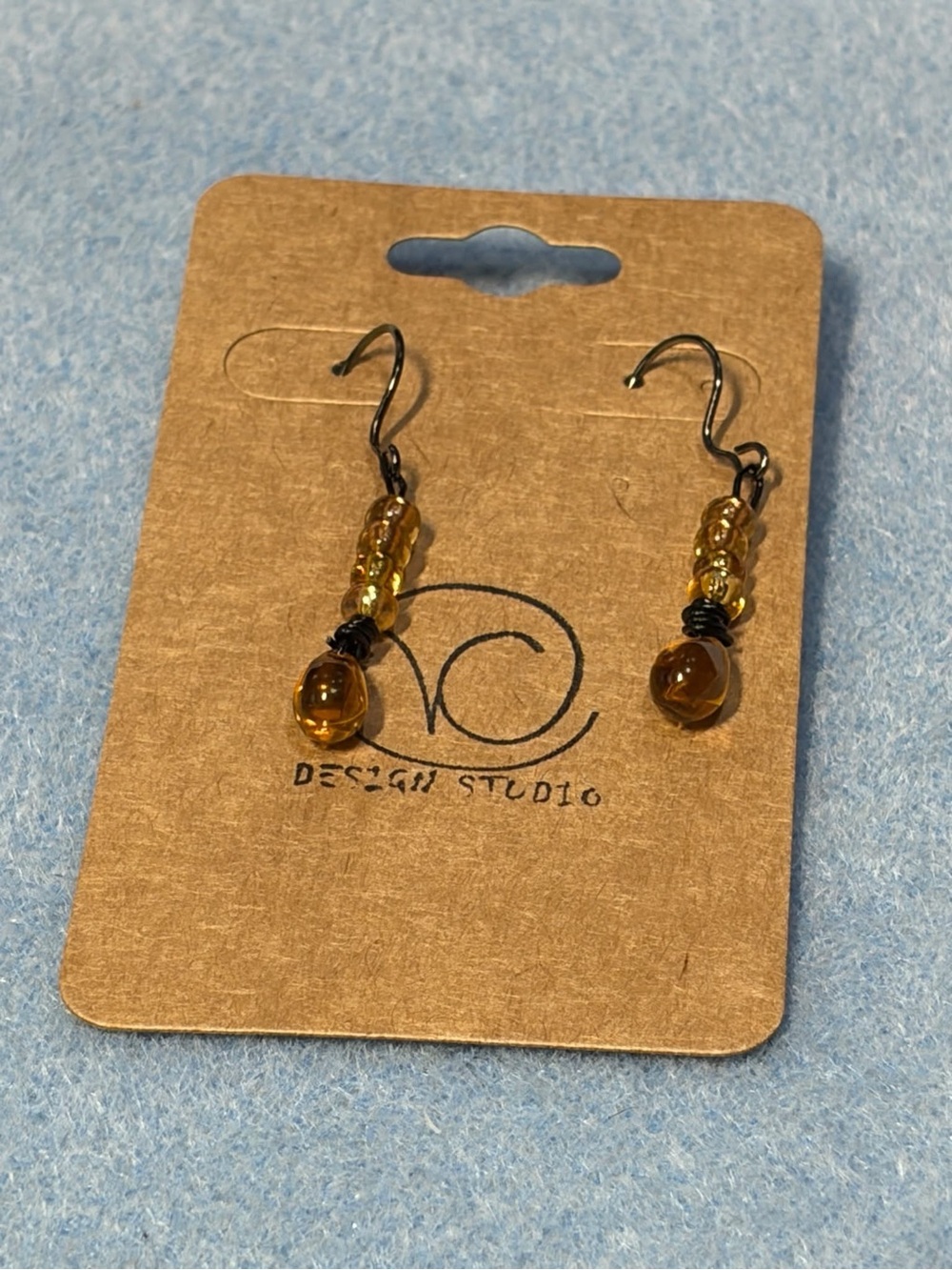 Amber Bead Tear Drop Earrings